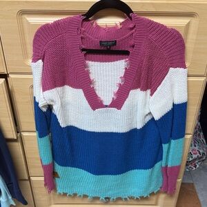 Simply Southern V-Neck Sweater in Pink and white